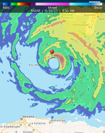 Hurricane Irma, Cudjoe Key, Florida Keys, Eye, Category 4, September 10 2017, screen shot, vacation, tropical, update, news, Weather Bug, Radar